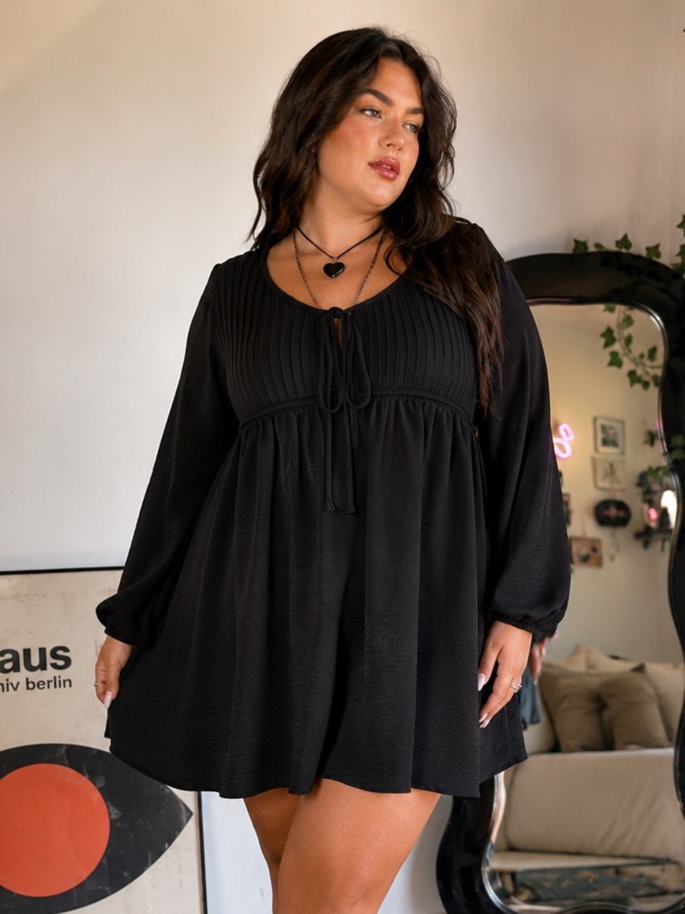 Black Long-Sleeve Blouse with Tie Neck (NWT)